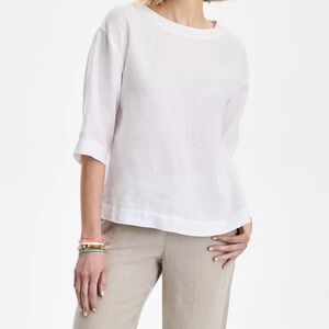 Charter Club Women’s White 100% Linen Top, 3/4 Sleeve, Size Medium, NWT